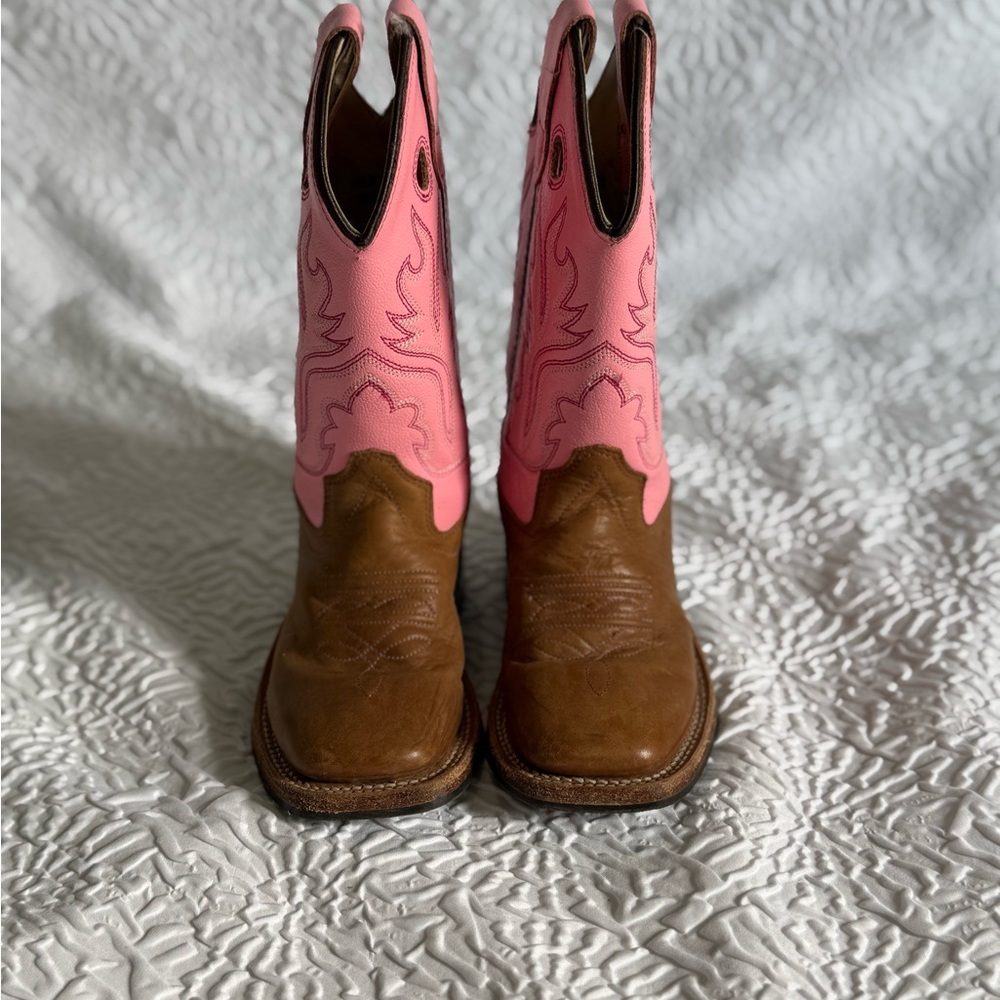 Kids Pink and Brown Old West Boots Size 9.5D Excellent Condition